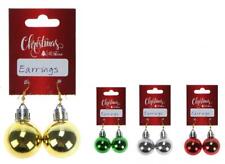 4 x Pairs of CHRISTMAS Large Metallic Bauble Earrings Red Gold Silver Green