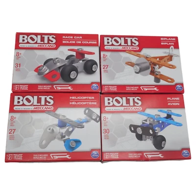 Bolts By Meccano Lot Of 4 A Helicopter Biplane Race Car Plane You Put Together - Image 1 of 2