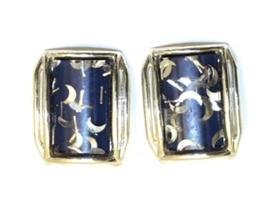 Pendientes de clip de confeti Lucite vintage lunas plateadas tono plata contra azul - Imagen 1 de 4