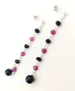 Orecchini in argento 925 con rubini naturali da 3 mm onice e spinello nero - Foto 1 di 4
