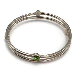 2 Vintage Silver Tone 6.62mm Round Green Crystal 2.90 mm Bangle Fashion Bracelet - Picture 1 of 12