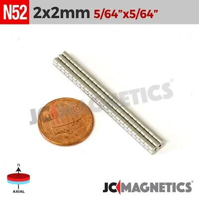 2mm x 2mm 5/64"x5/64" N52 Strong Rare Earth Neodymium Small Magnet Disc 2x2mm - Image 1 of 2