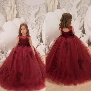 Burgundy Flower Girl Dress Wedding Easter Graduation Communion Bridesmaid Dress - Picture 1 of 6