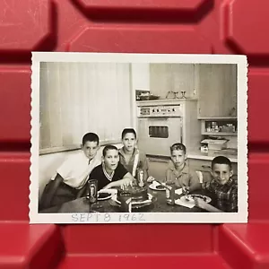 Boys Eating In The Kitchen 4 1/8 x 3 1/4 Photograph Pre Owned Vintage 1962 - Picture 1 of 2