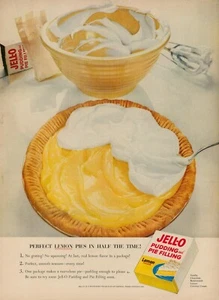 1954 Jello-O Pudding Pie Filling Dessert Lemon Food Vanilla Vintage Old Print Ad - Picture 1 of 8