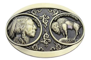 Hombres Mujeres Nativo Vaquero Occidental Hebilla de Metal Oxidada Vintage Oro Búfalo Indio - Imagen 1 de 8