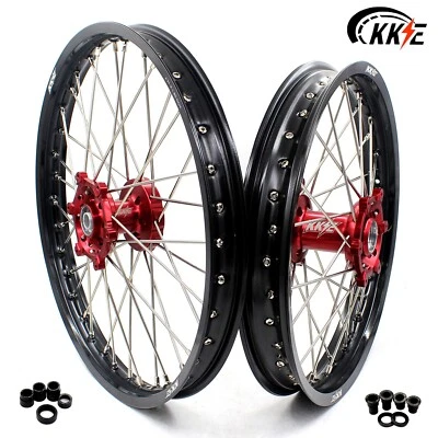 KKE 21/19 Dirt Bike Wheels Rims Fit SUZUKI RM125 1996-2007 RM250 96-2008 CNC Red - Image 1 of 4