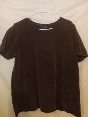 Denim & Co Brown Small Ribbed Knit Short Sleeve Sweater Women's Large Crew Neck  - Image 1 of 4