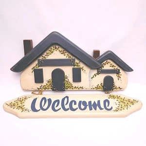 Hand Painted Wood Welcome Sign Floral Rustic Folk Art Cute Vintage Wall Decor  - Picture 1 of 12