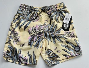 VOLCOM Boys M 10/12 Board Center Swim Trunks Shorts Mesh Lined Yellow Tropical - Picture 1 of 3