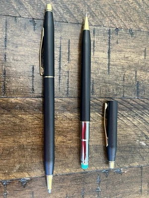 Slightly Used Cross Century Matte Black With Gold Trim Pen And 0.5 Pencil Set - Image 1 of 4