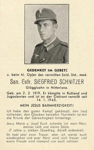 Deutsche WW II ( ORIGINAL ) Todeskarte - - Infanterie Regt - 1945 - Bild 1 von 2
