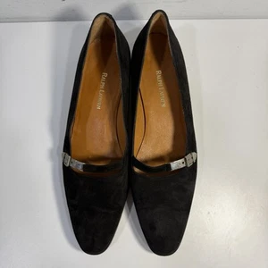 Ralph Lauren Shoes Slip On Pumps Black Suede Heels Almond Toe Women’s 9.5B - Picture 1 of 14