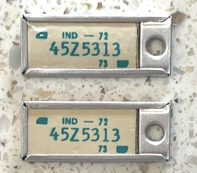 Two Indiana 1973 DAV License Plate Keychain Tags - Disabled American Veterans - Image 1 of 2