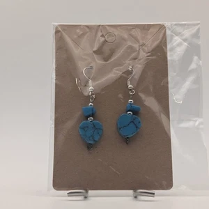 Blue Stone Heart Dangle Earrings – Turquoise Style Beaded Drop Earrings - Picture 1 of 1