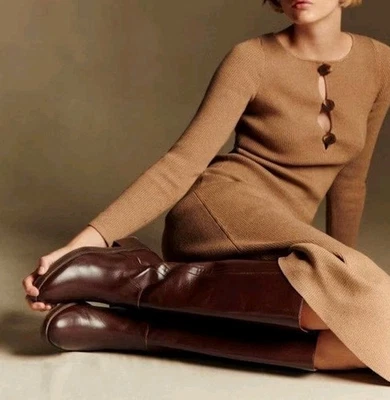 NUEVO SEZANE Vestido Tejido Escarlata En Camel Talla M $250 Foto 1 de 4