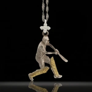 Cricket Pendant 925 Silver with Gold Plating Elegant Sports Necklace for Players - Picture 1 of 13