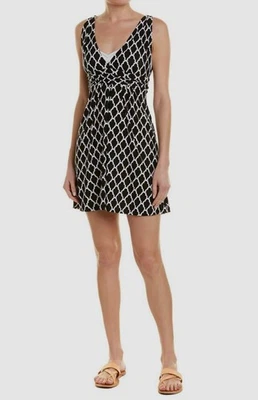 Athena Women Black White V-Neck Tunic Swimsuit Cover-Up Swimwear Size M - Image 1 of 2