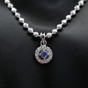 Collar de diseñador certificado de plata 925 colgante de tanzanita natural de 1,24 g sin calefacción - Imagen 1 de 6