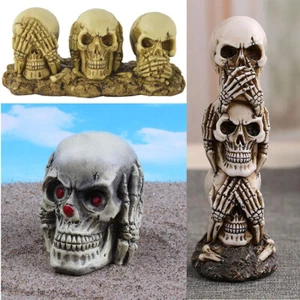 3 Wise Ghastly Skulls See Hear Speak No Evil Goth Skeleton Fantasy Gothic Statue - Bild 1 von 12