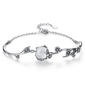 925 Sterling Silver Bracelet Bangle Womens Opal Flower Retro Bracelet Jewellery - Picture 1 of 4