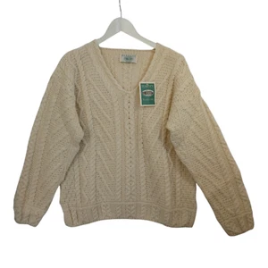 Blarney Woolen Mills Sweater Womens Large Cream Cable Knit Made In Ireland NEW - Picture 1 of 12