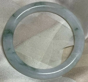 Icy Translucent Floating Flowers A Jadeite Jade Bangle Bracelet White & Green - Picture 1 of 12
