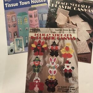 lot Of 3 Plastic Canvas Pattern Booklets• Leisure Arts tissue Holders Holiday..