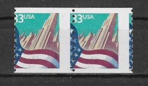 US Sc # 3280 -Mis Perf Horz Pair Flag and City 2 25 1999 Issue - Picture 1 of 2