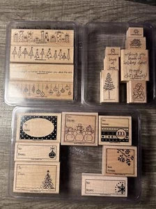 Stampin' Up! Lote de sellos de goma etiquetas de Navidad mucho amor vacaciones madera - Imagen 1 de 9