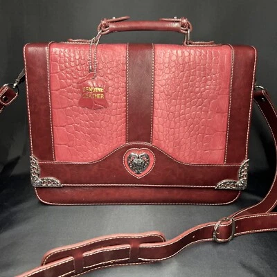 老式布莱顿? 红色皮革鳄鱼纹纹理挎包手提包可拆卸肩带 — 第 1/4 张图片