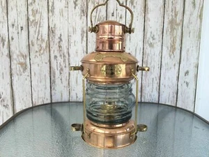 Brass & Copper Anchor Oil Lamp Nautical Maritime Ship Lantern Boat Light Design - Picture 1 of 6