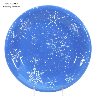 Plato de ensalada redondo Sonoma BUTTON UP SNOWFLAKE 8" azul cuadrado de San Nicolás Foto 1 de 4