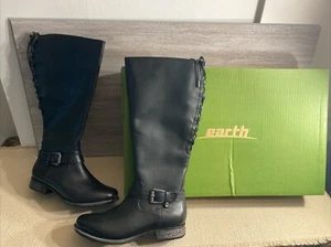 Earth Raleigh Bota Alta Cuero Negro Cremallera Lateral Mujeres 7 Impermeable En Caja Sexy - Imagen 1 de 16