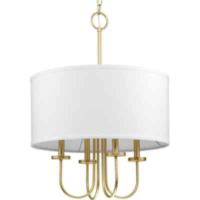 PROGRESS LIGHTING Odella 20 in. 4-Light Vintage Gold Chandelier w/ Fabric Shade - Image 1 of 4