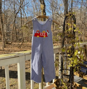 Vintage 90s Kelly’s Kids Firetruck Black Gingham Overalls - Picture 1 of 6