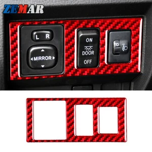 Interruptor de faros de espejo retrovisor rojo de fibra de carbono para Toyota Tundra 2014-18 - Imagen 1 de 12