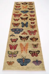 10 ft Butterfly Hallway Runner Rug Afghan Hand Knotted veg Dye Wool Rug - Picture 1 of 5
