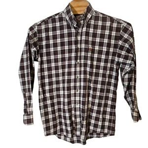 Wrangler George Strait Button Down Shirt Men's Medium Brown White Plaid Long Sle - Picture 1 of 5