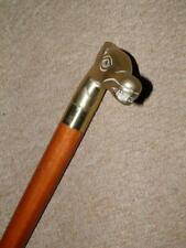 Vintage Teak Gadget Tippling Walking Stick/Cane W/ Brass Horse Handle - 89.5cm
