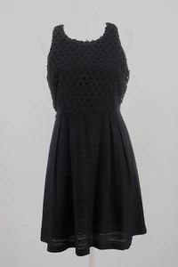 Ann Taylor Loft Dress Womens 12 Petite Black Sleeveless Crochet Linen Cotton New - Picture 1 of 8