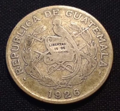1926 guatemala 1/4 quetzal f vf original silver world type coin - Image 1 of 2