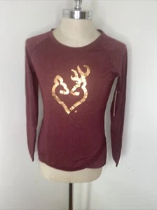 New BROWNING Women's Long Sleeve T-Shirt Maroon Hold Logo Sz M Hunting Shirt - Picture 1 of 7
