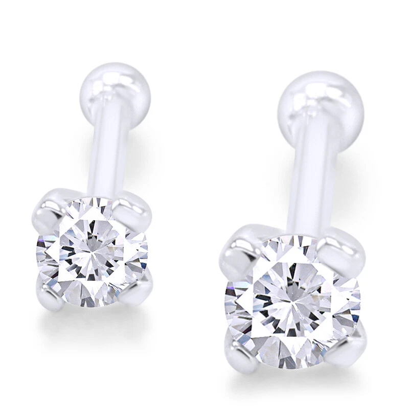 Juego de 2 Tachuelas Solitarias Nariz Hueso Anillo Chapado en Oro Blanco 14k Circonita Cúbica Foto 1 de 3