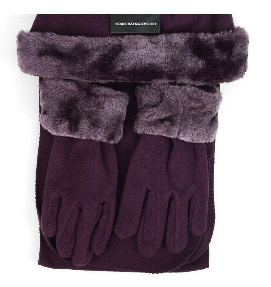 Conjunto de 3 guantes bufanda sombrero invierno para mujer polar colores surtidos Foto 1 de 1