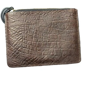 Punto Fibbia Brown Metallic Gold Genuine Leather Wristlet Clutch Cosmetic Bag - Picture 1 of 11