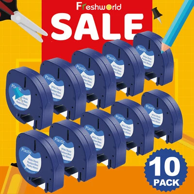 10x komp.91221 DYMO LetraTag LT-100H XR 12mm schwarz auf weiß Plastic Label Tape