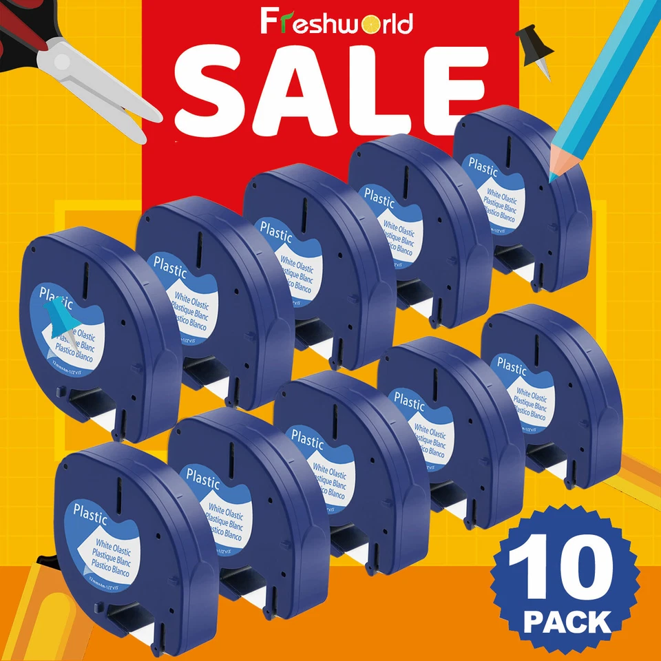 10x komp.91221 DYMO LetraTag LT-100H XR 12mm schwarz auf weiß Plastic Label Tape