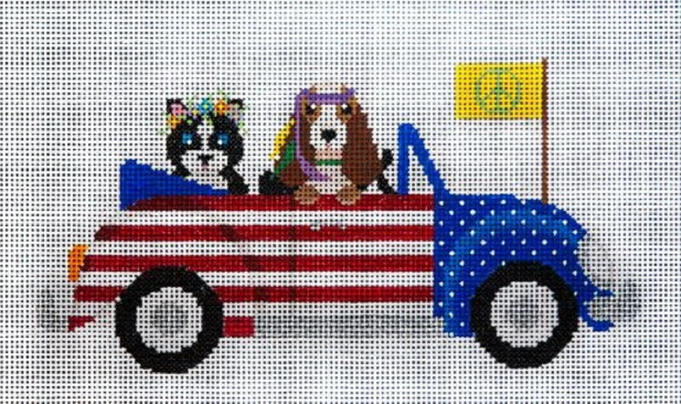 Needlepoint HandPainted JP Needlepoint Pets Patriotic Peace Tour 6x10 - Image 1 of 1