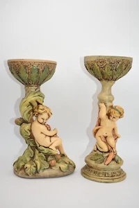 Vintage Pair of Italian Alabaster/Resin Cherub Figurines With Bowls - Picture 1 of 12